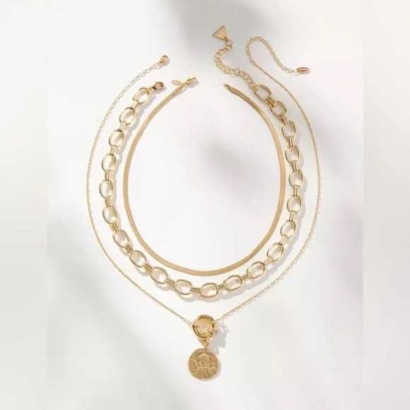 NWT  Anthropologie Gold Camp Icon Beaded Necklaces, Set of 3 - Picture 1 of 2